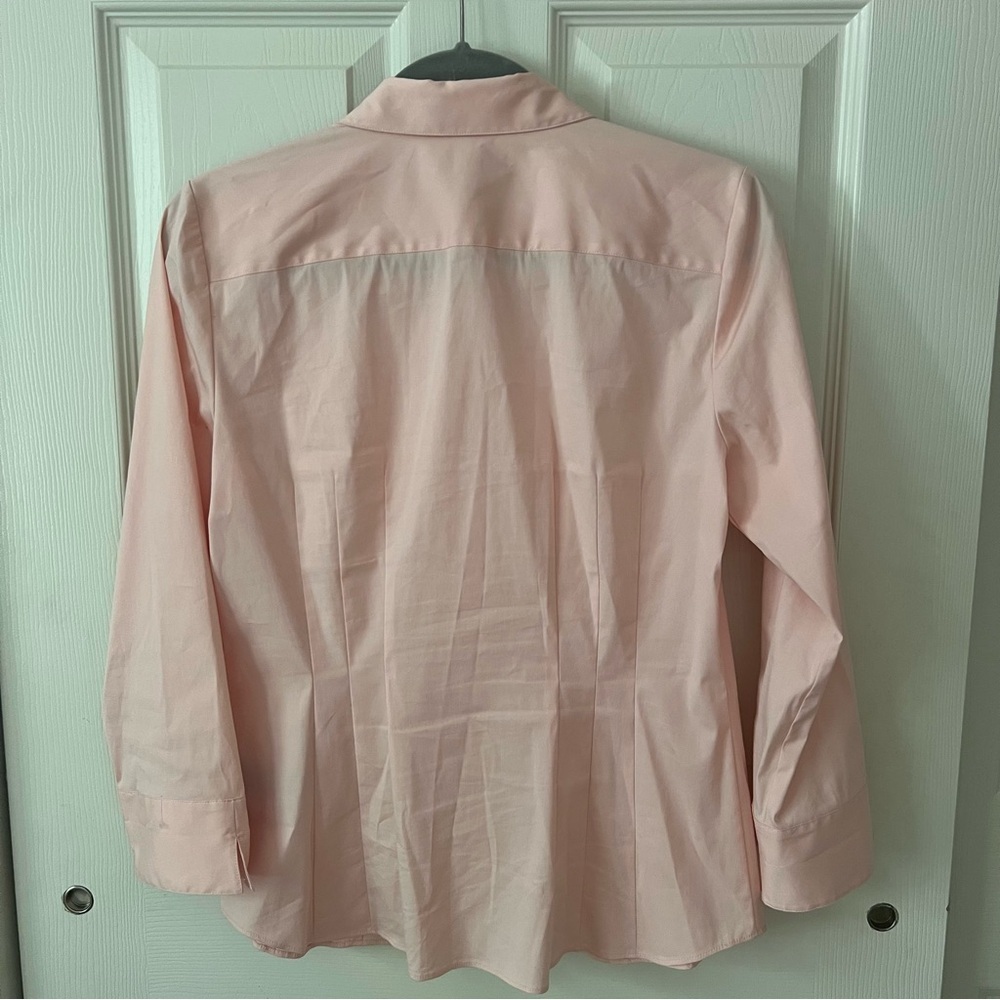 Lafayette 148 Designer Women Button Up Shirt sz 6 Peach Pleated Business Casual - Picture 9 of 16